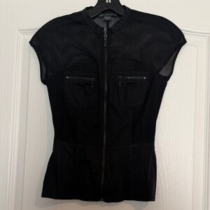 A/X Armani Exchange Black Mesh Zipper Blouse